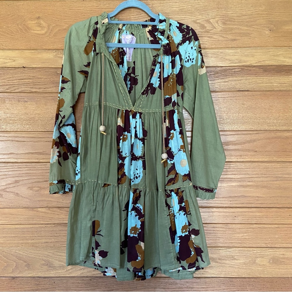 Yvonne S Hippy boho floral tiered mini dress spring summer 21 cotton handmade